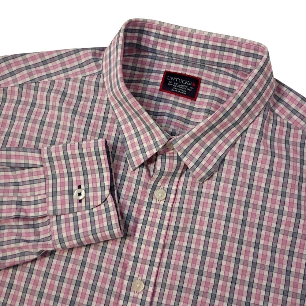 UNTUCKit Button Down Mens XXL Slim Fit Pink Plaid Cotton Heritage Casual Shirt